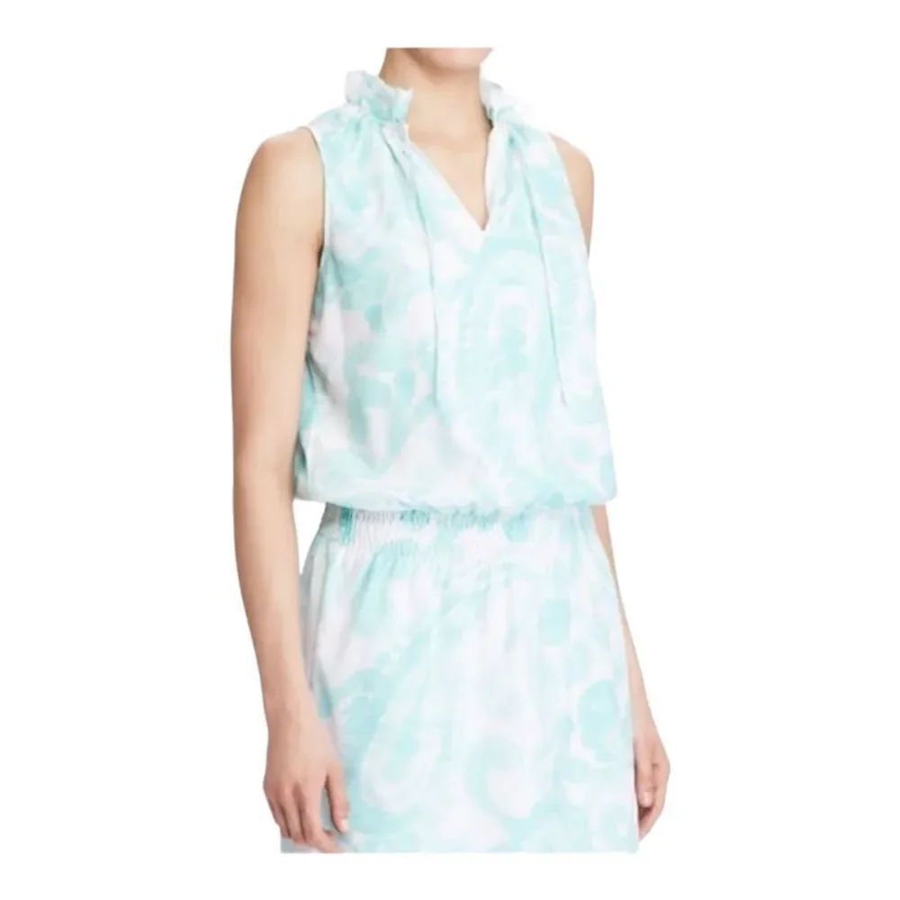 Lauren Ralph Lauren Sleeveless Keyhole Mock Neck Smocked Waist Dress Medium NWT